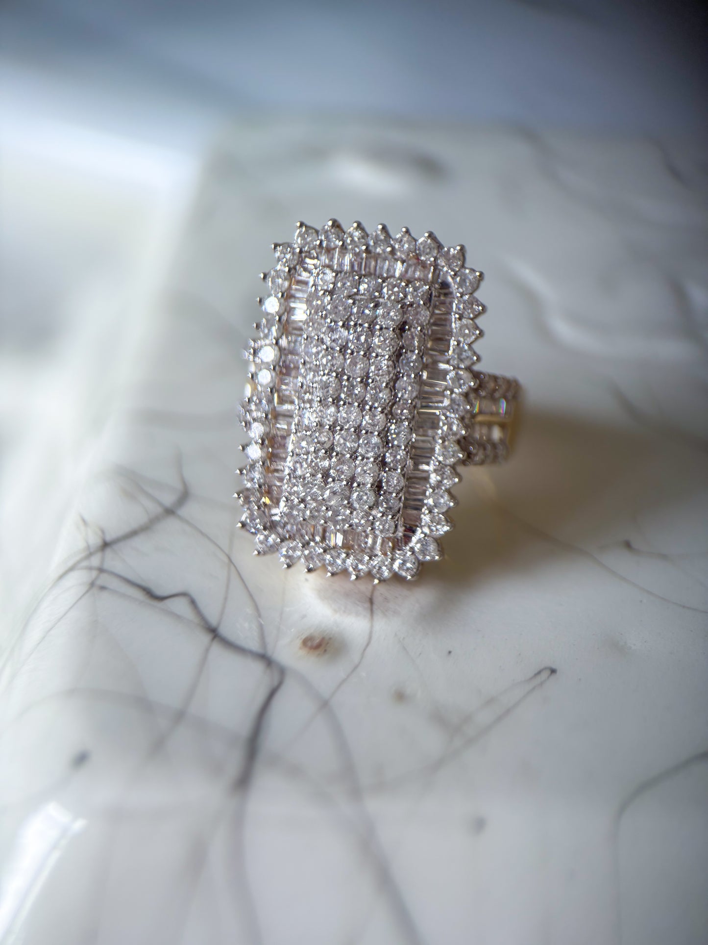 Vintage Natural Diamond 14k Yellow Gold Statement Ring