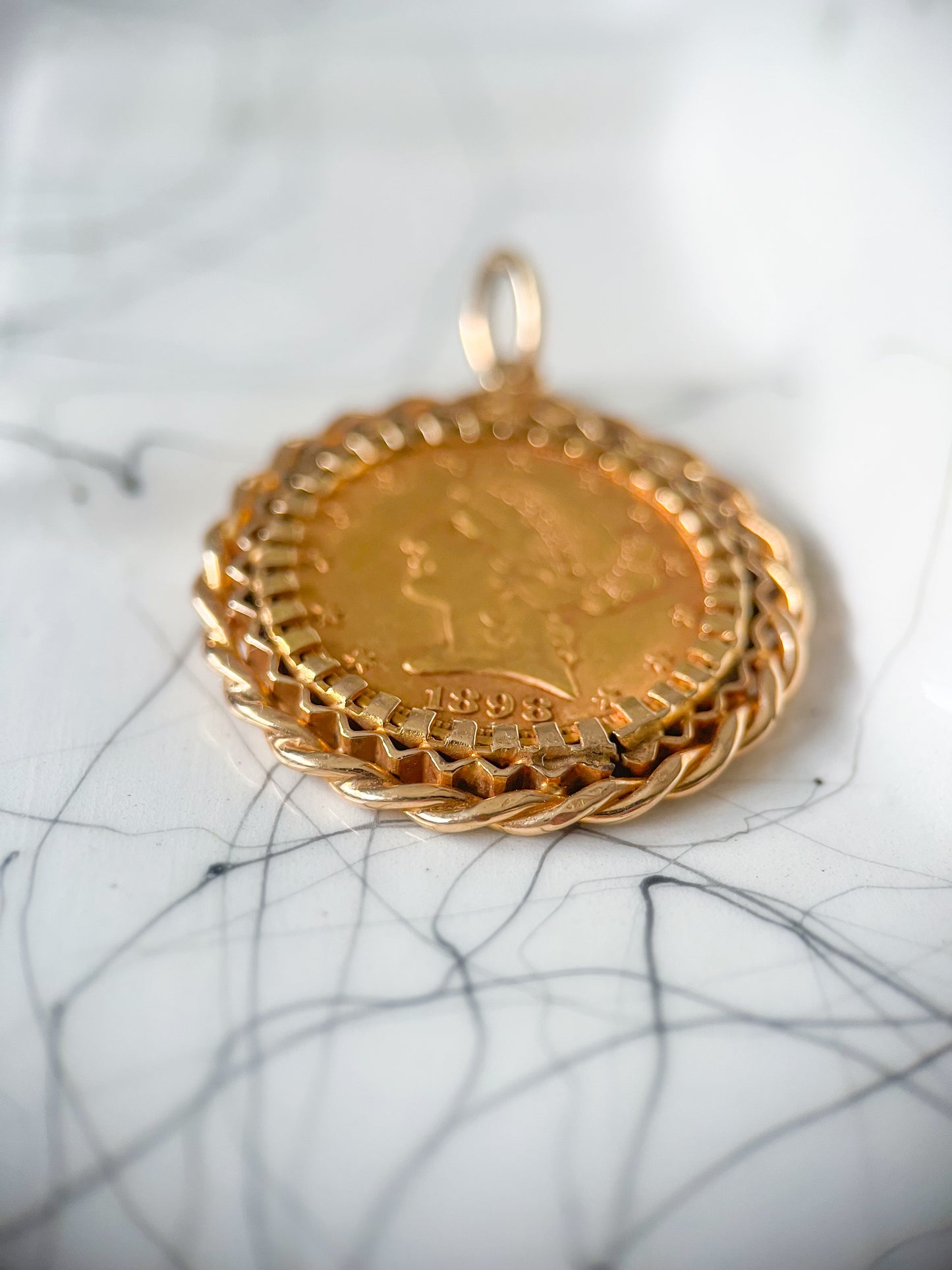 Vintage U.S. Liberty Head 21k Yellow Gold 5 Dollar Coin Pendant