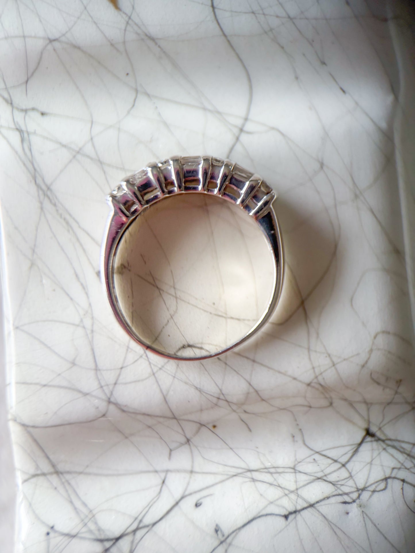 Vintage Natural Round and Baguette Diamond 14k White Gold Half Band Ring