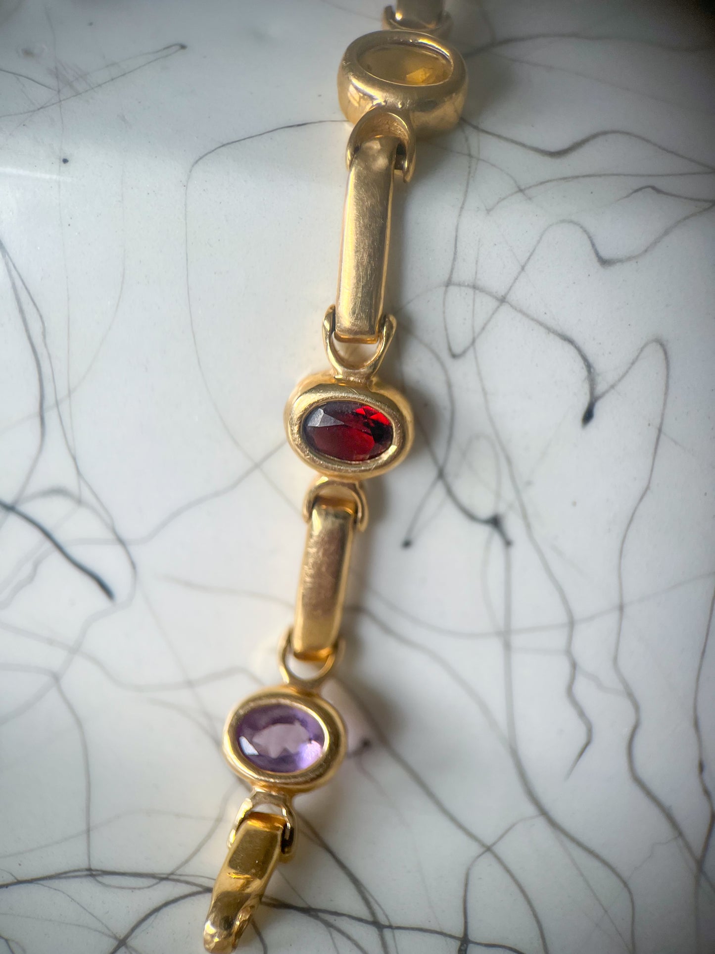 Vintage Multi Gemstone 14k Yellow Gold 7 Inch Bracelet