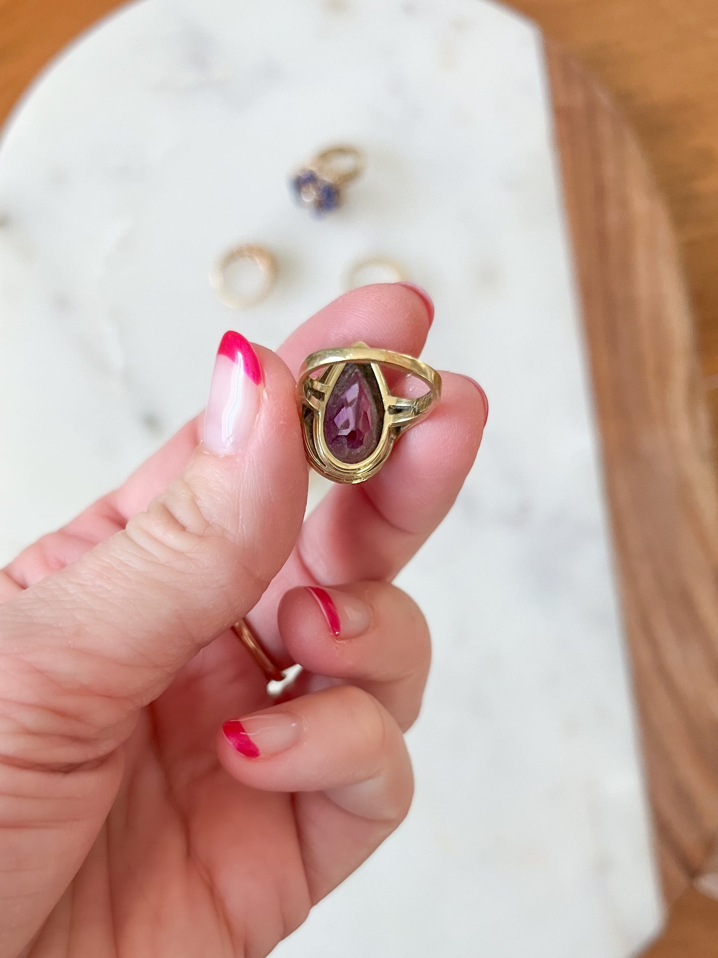 Vintage Pear Shaped Amethyst 14k Yellow Gold Ring