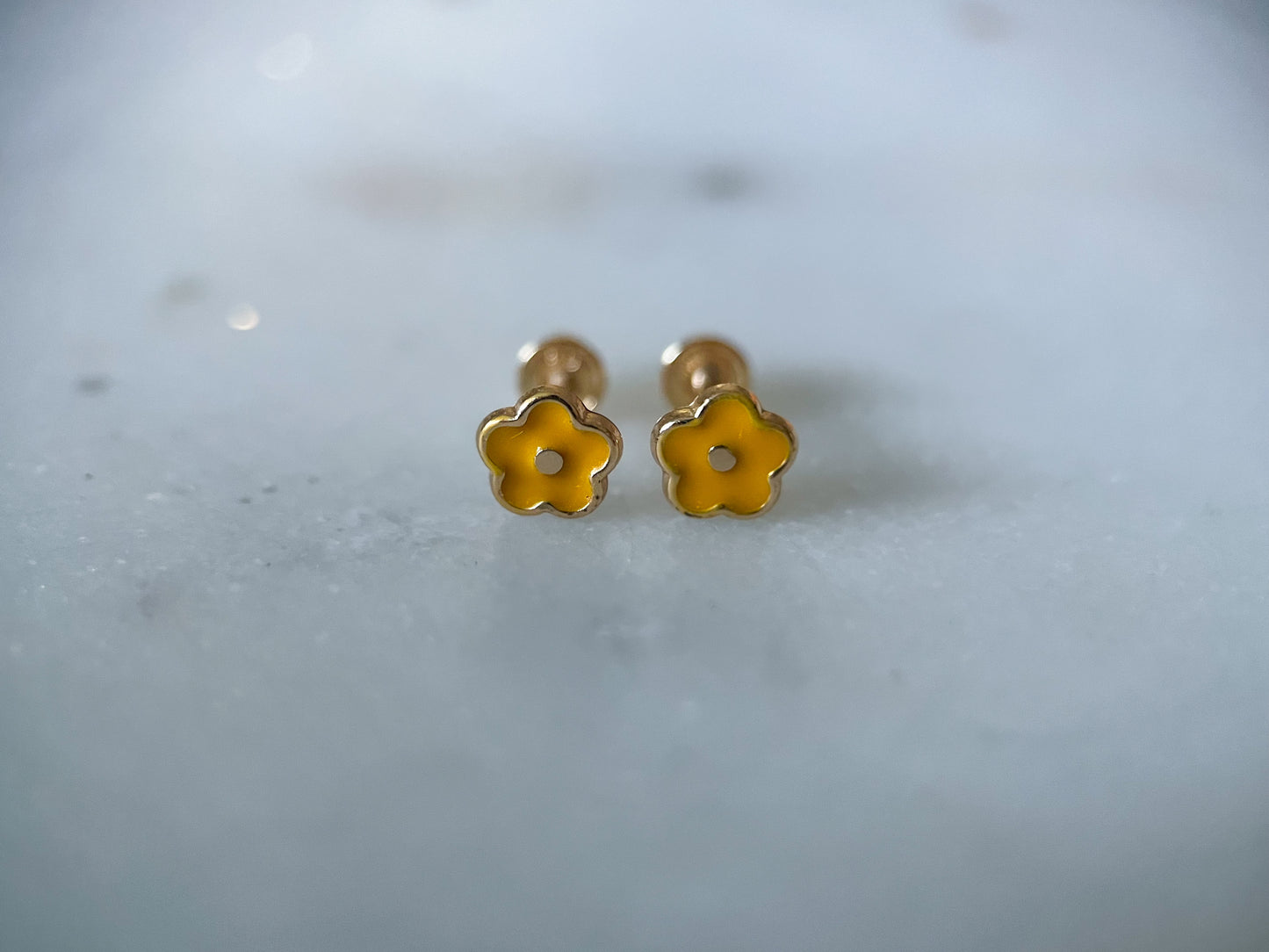 Various Mini 14k Yellow Gold Flower Studs - White, Pink, Yellow
