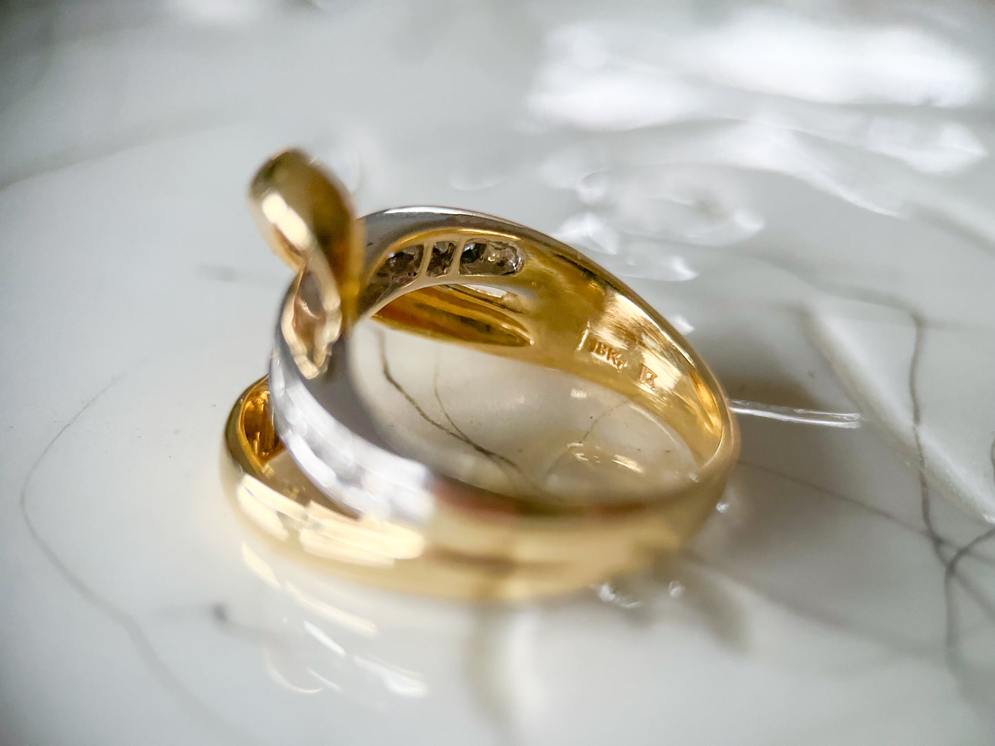 Vintage Natural Diamond Two Toned 18k White and Yellow Gold Ring