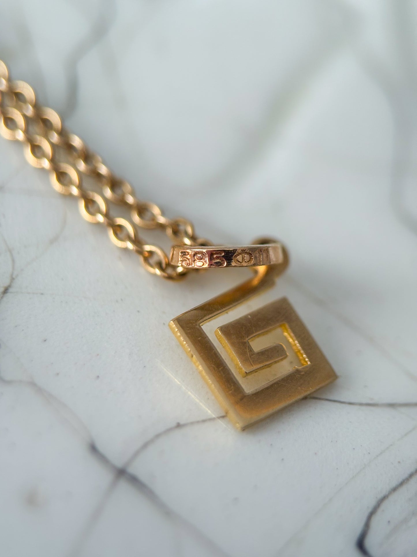 Vintage Mini Greek Square 14k Yellow Gold Charm