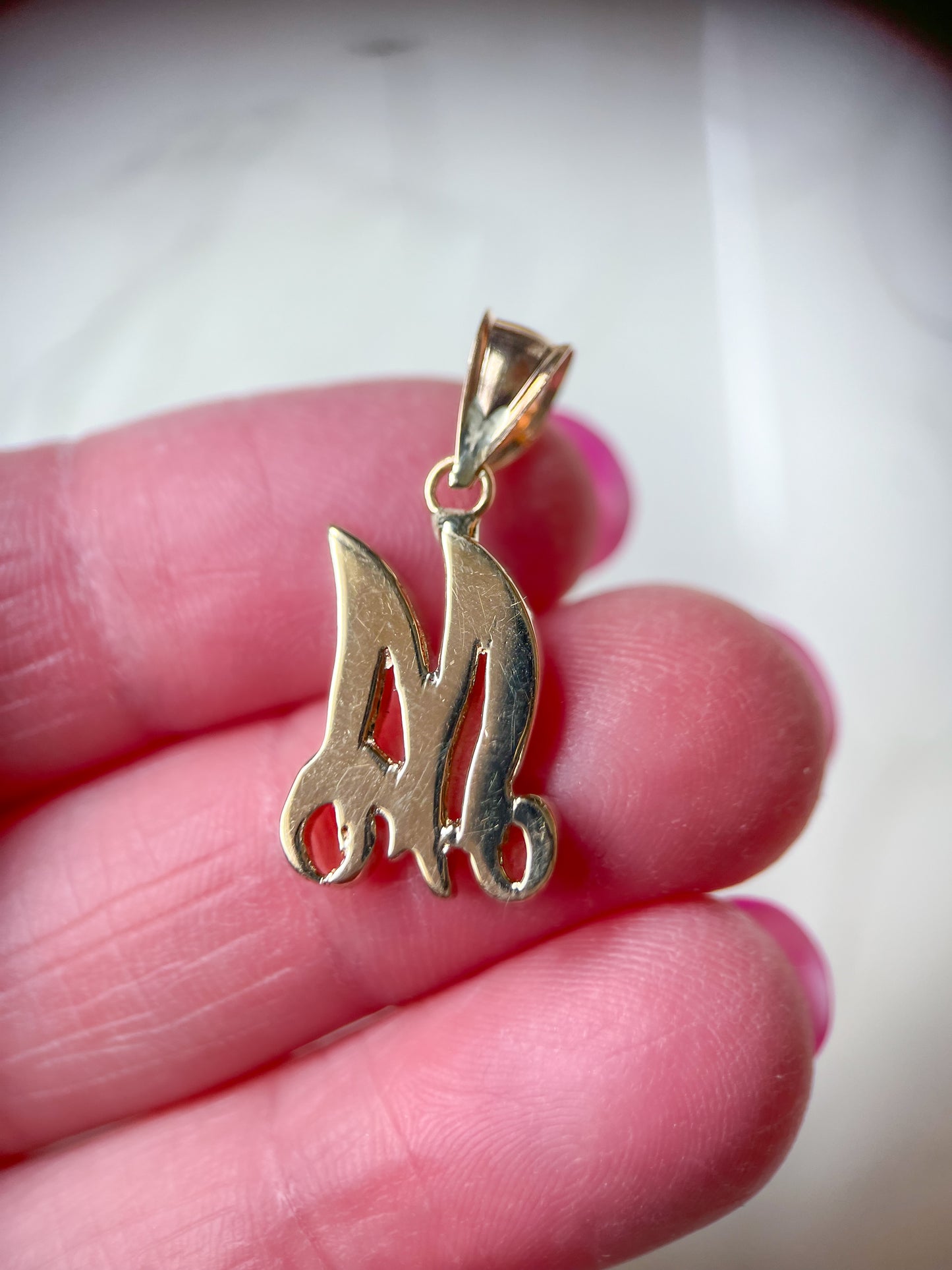 Vintage "M" 14k Yellow Gold Large Etched Letter Initial Charm