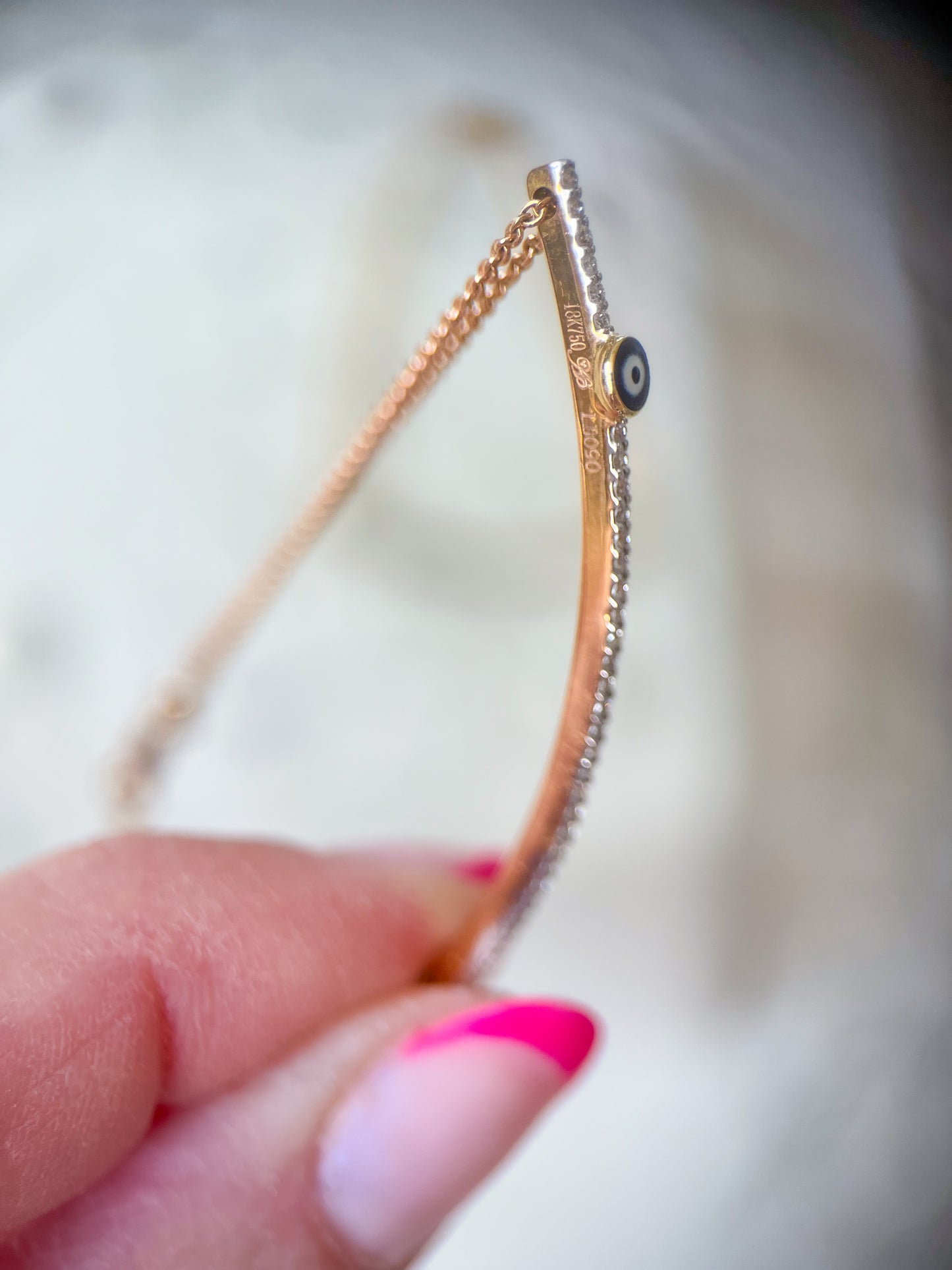 18k Yellow Gold and Rose Gold Natural Diamond Evil Eye Chain 7 Inch Bracelets