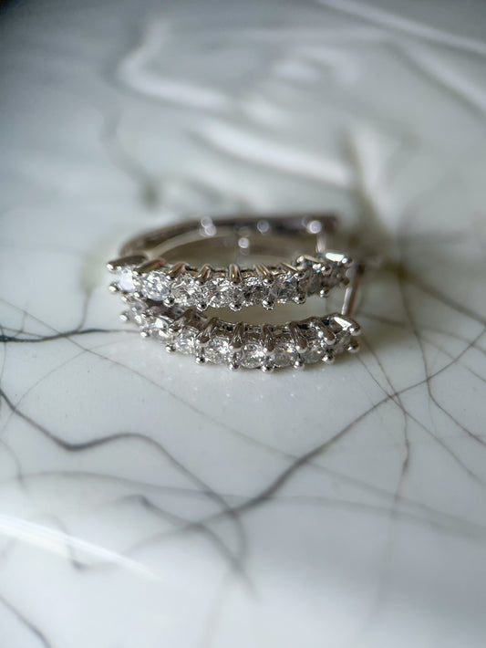 Natural Diamond 14k White Gold Half Hoop Earrings