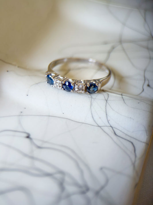 Vintage Natural Sapphire and Natural Diamond 14k White Gold Half Band