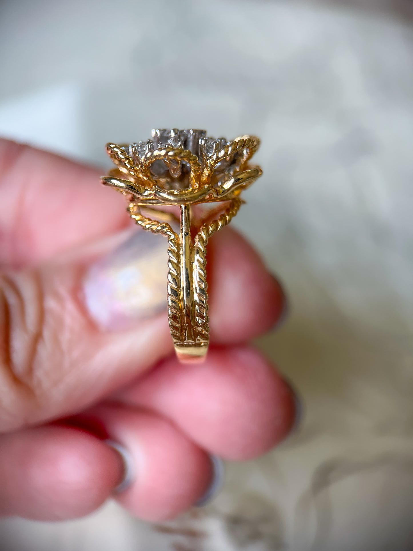 Vintage Flower Natural Diamond Rings in 14k Yellow Gold