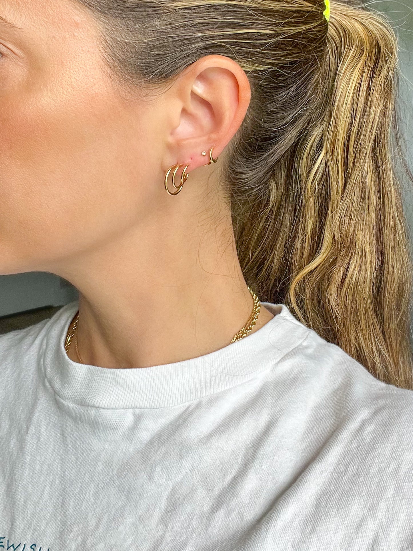 Vintage Triple Hoop 14k Yellow Gold Stud Earrings