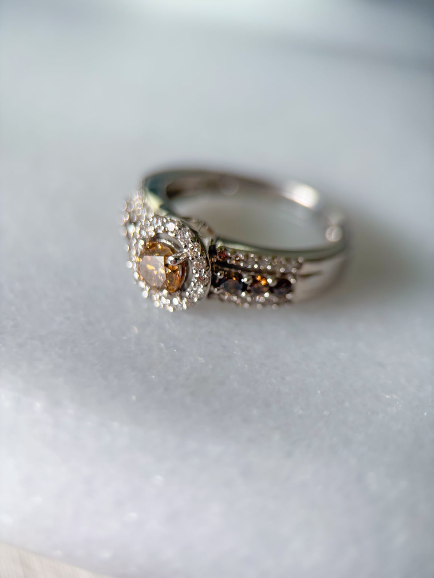 Vintage Natural White and Chocolate Diamonds 14k White Gold Ring