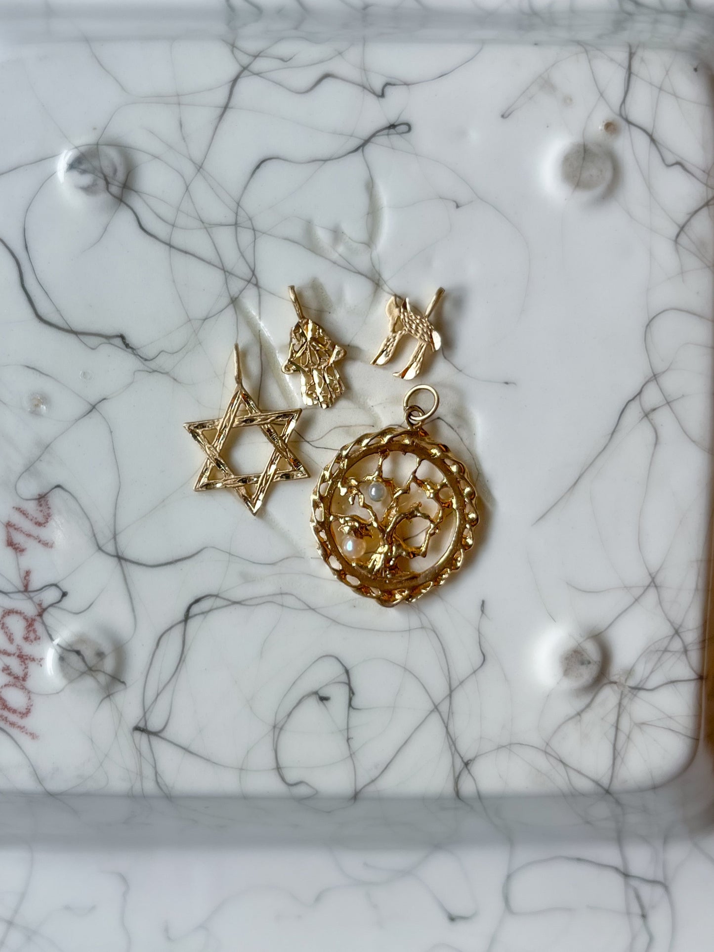Vintage Tree of Life with Pearls 14k Yellow Gold Charm