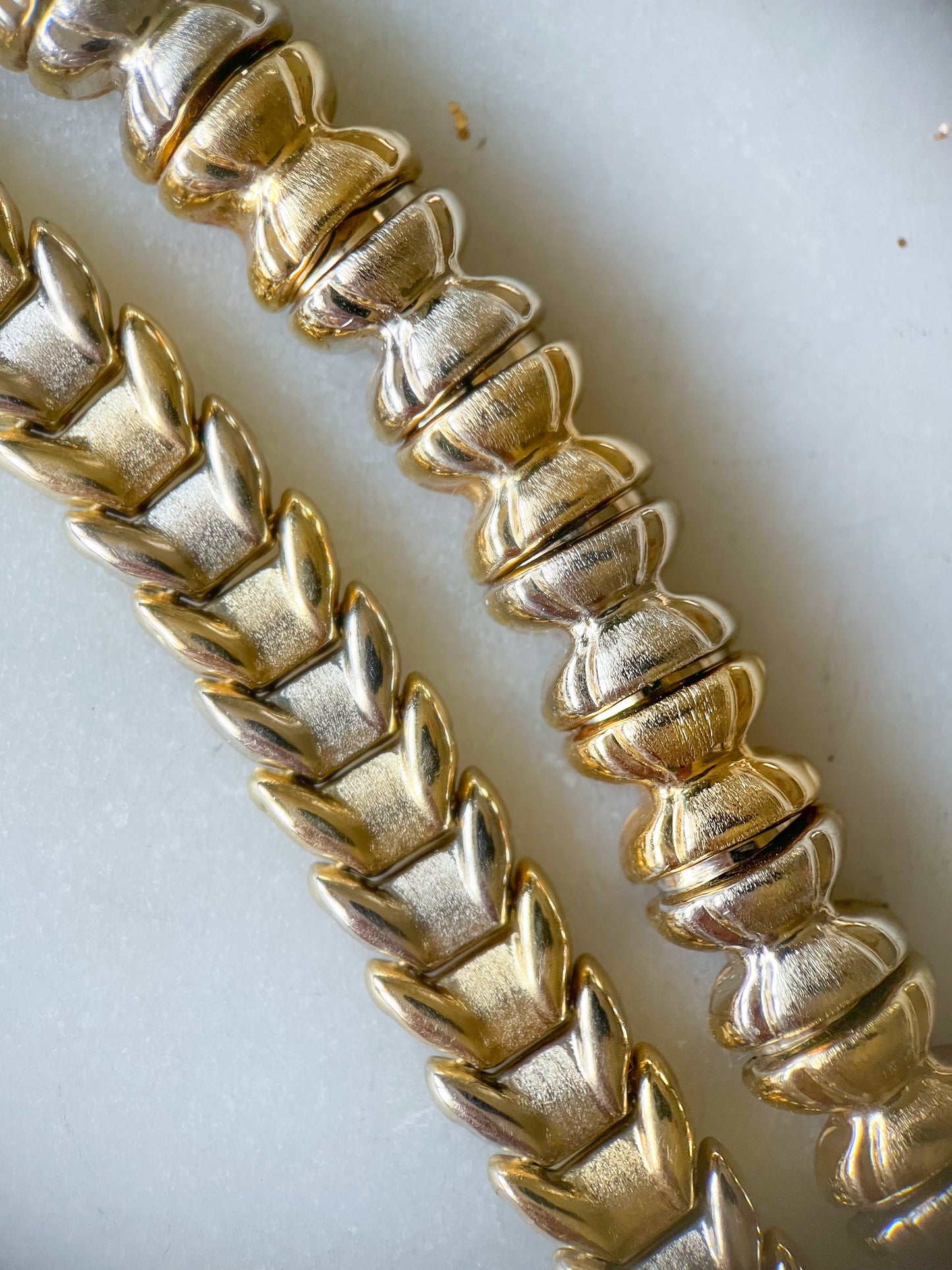 Vintage 14k White Gold and Yellow Gold Two Toned Flat Link and Chunky Bracelets