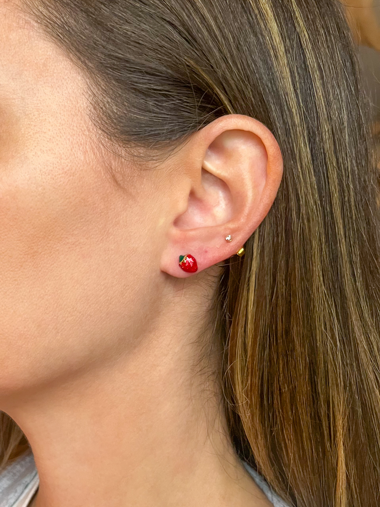 Mini 14k Yellow Gold Enamel Strawberry Stud Earrings
