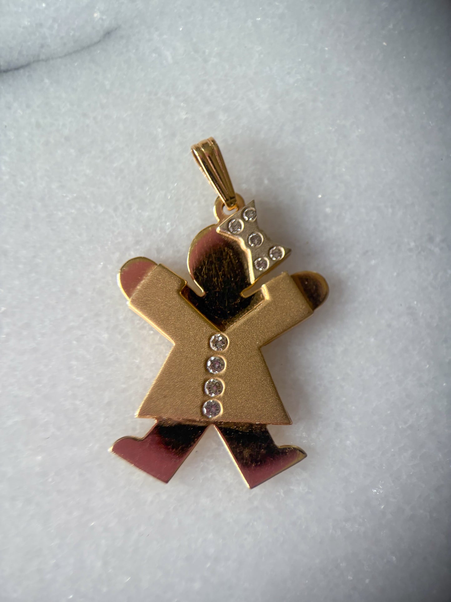 Vintage Girl with Bow Natural Diamonds 14k Yellow Gold Charm