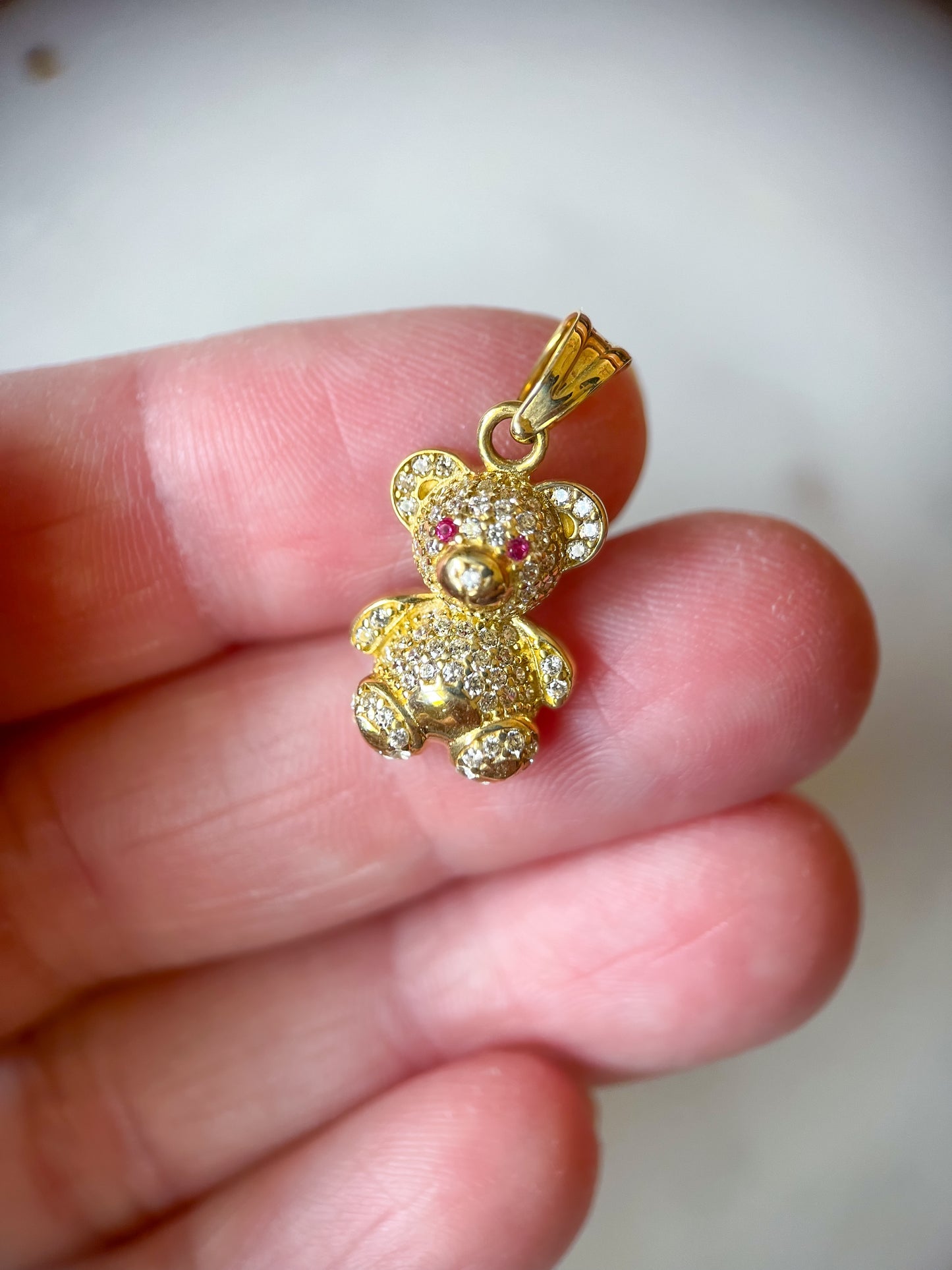 Sweet Teddy Bear with CZs 10k Yellow Gold Charm