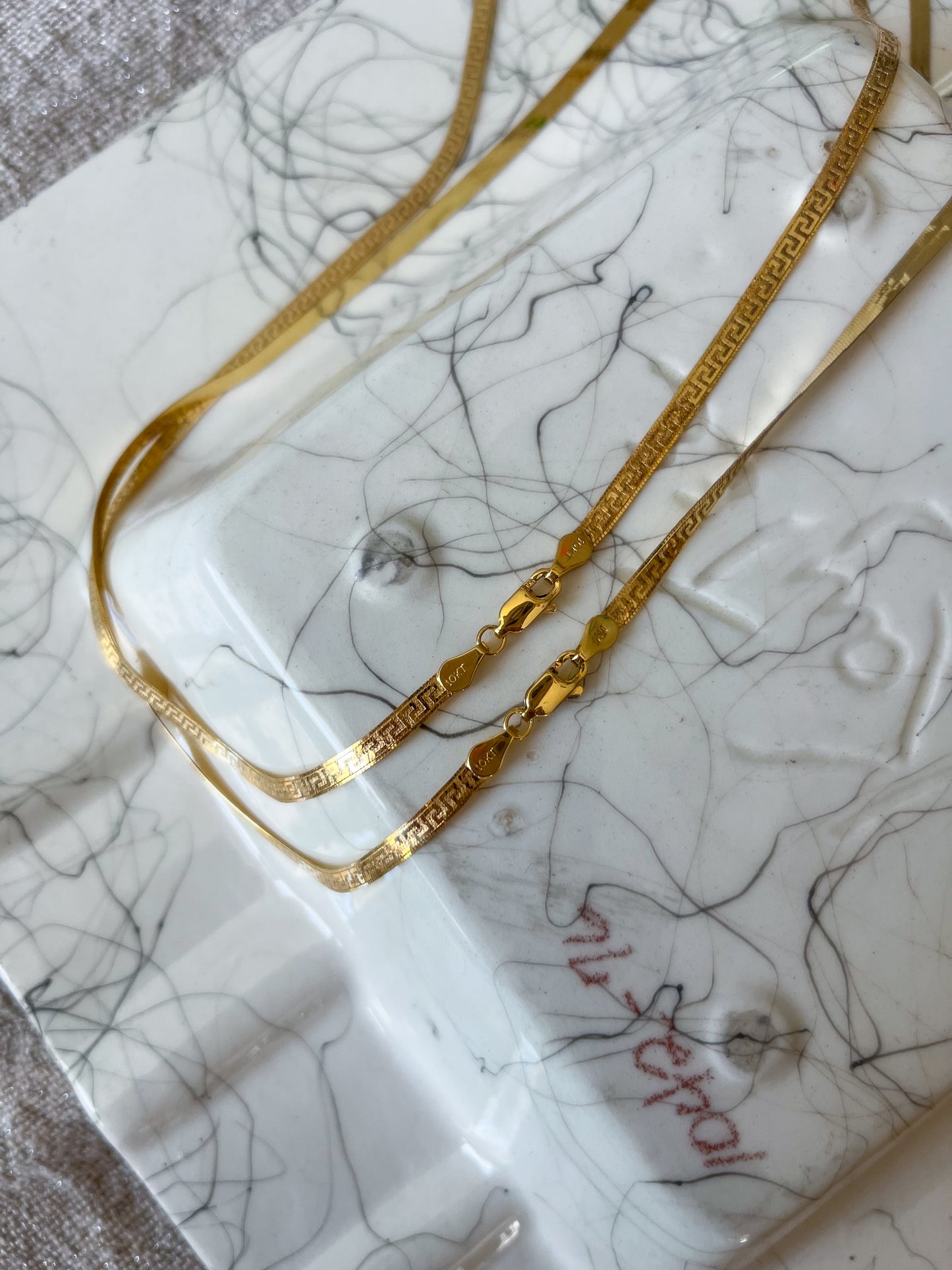 Herringbone Greek Style Chain 10k Yellow Gold 18 Inch Necklace