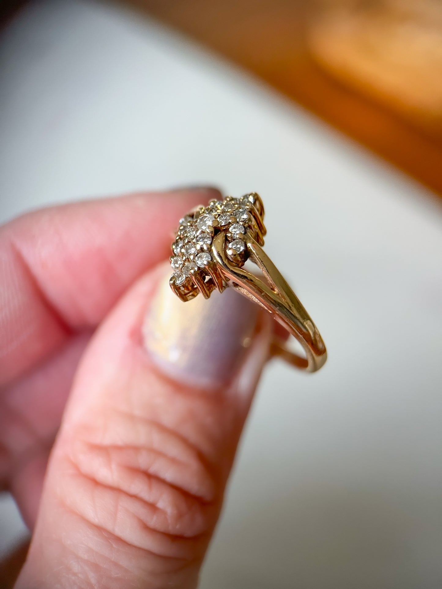 Vintage Natural Diamond 14k Yellow Gold Cluster Ring