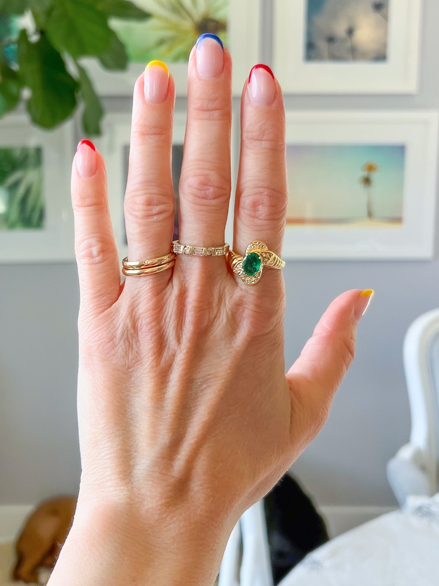 Vintage Natural Emerald and Diamond 14k Yellow Gold Ring