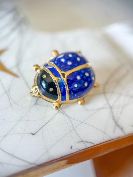 Vintage UnoAErre Ladybug Enamel 14k Yellow Gold Pin (can be converted into a charm)