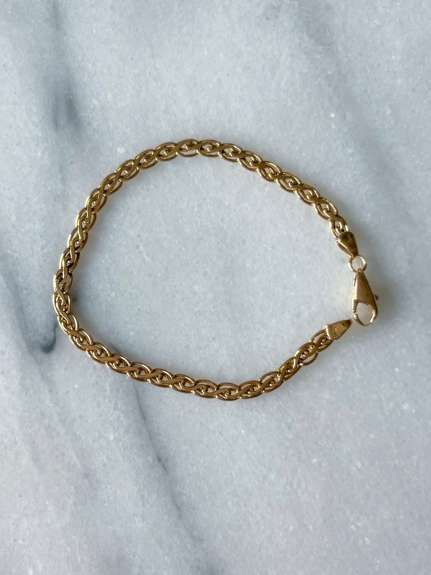 Vintage Wheat Chain 14k Yellow Gold 7 Inch Bracelet