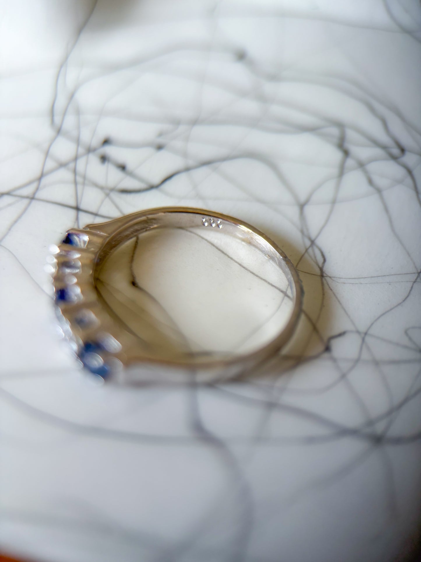 Vintage Natural Sapphire and Natural Diamond 14k White Gold Half Band