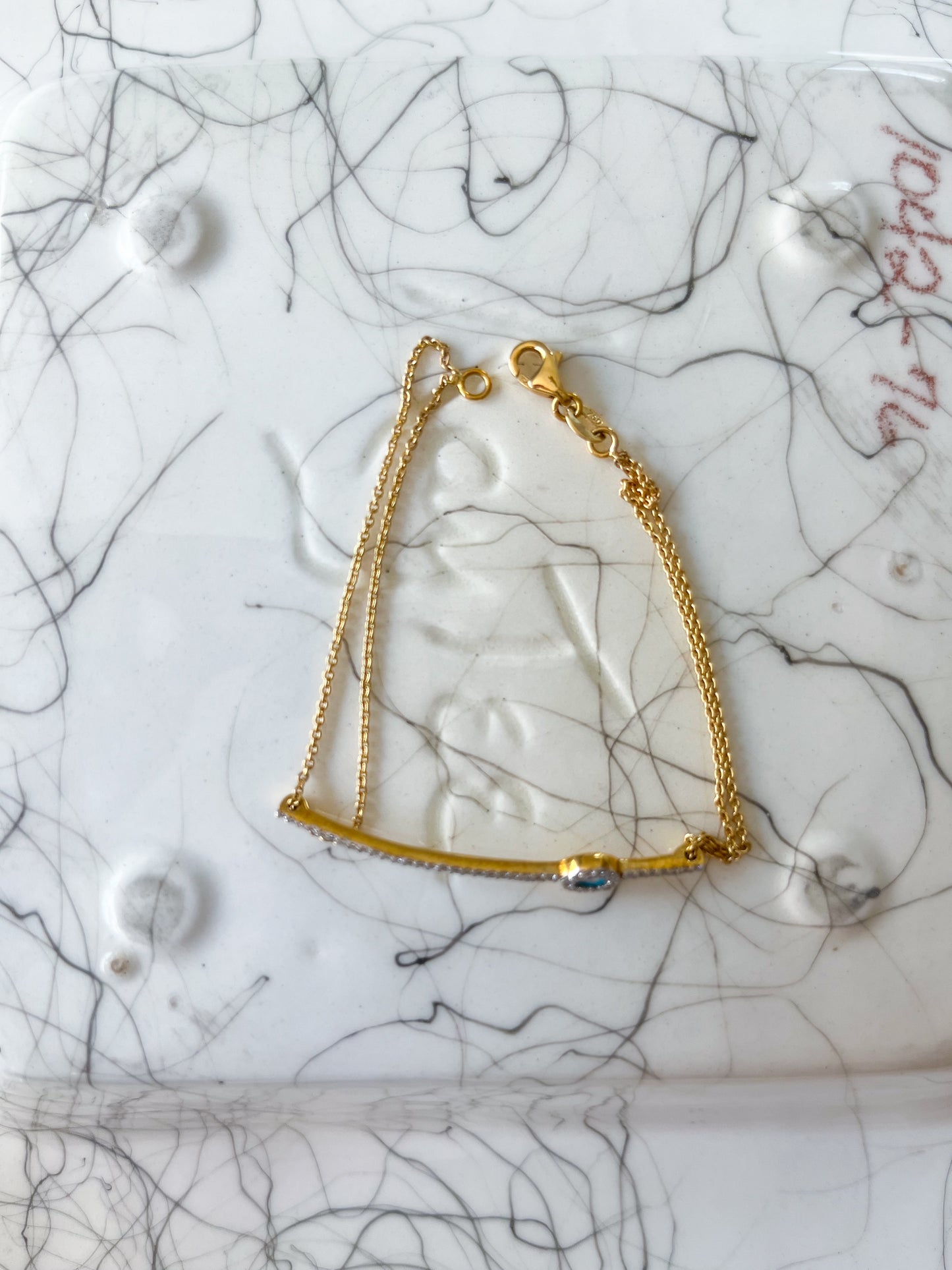 18k Yellow Gold Natural Diamond Evil Eye Chain 7 inch Bracelet
