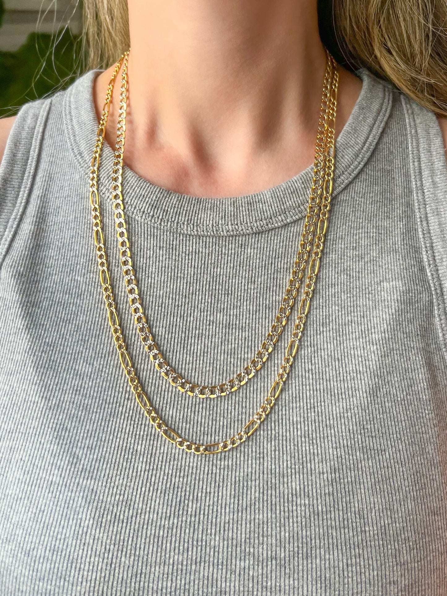 Figaro and Curb Chains with Diamond Cut Accents 14k Yellow Gold Chains
