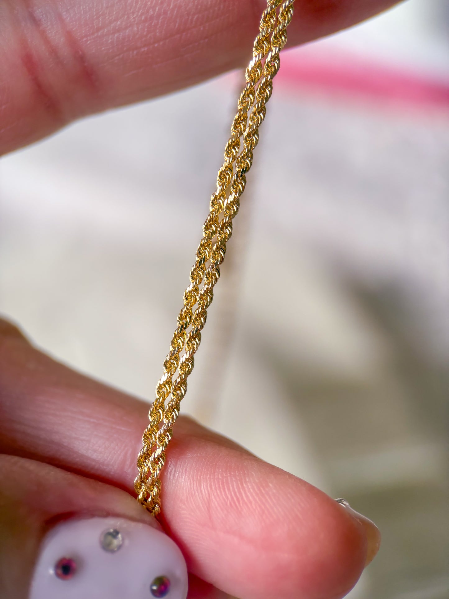 Vintage Solid Thin Rope Chain 14k Yellow Gold 16 Inch Chain Necklace