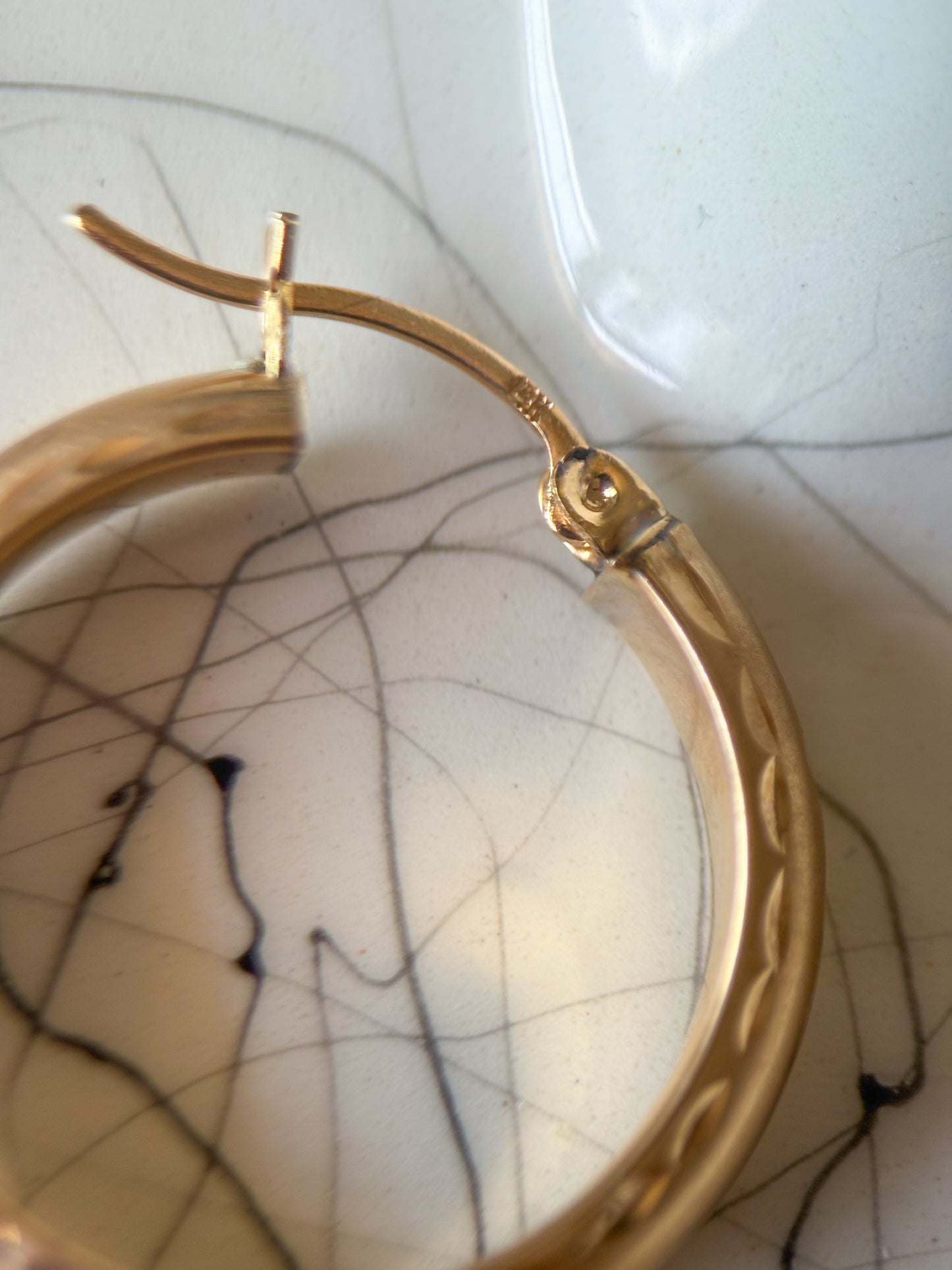 Vintage 14k Yellow Gold Etched Hoop Earrings