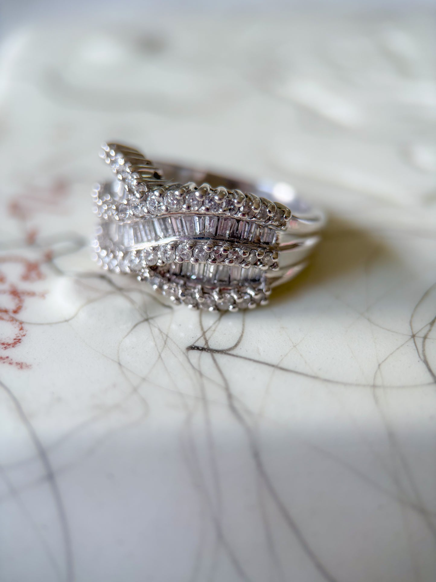 Vintage Natural Diamond Cross 14k White Gold Ring