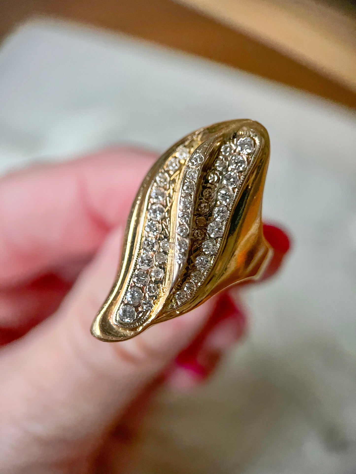 Vintage Natural Diamond 14k Yellow Gold Statement Ring