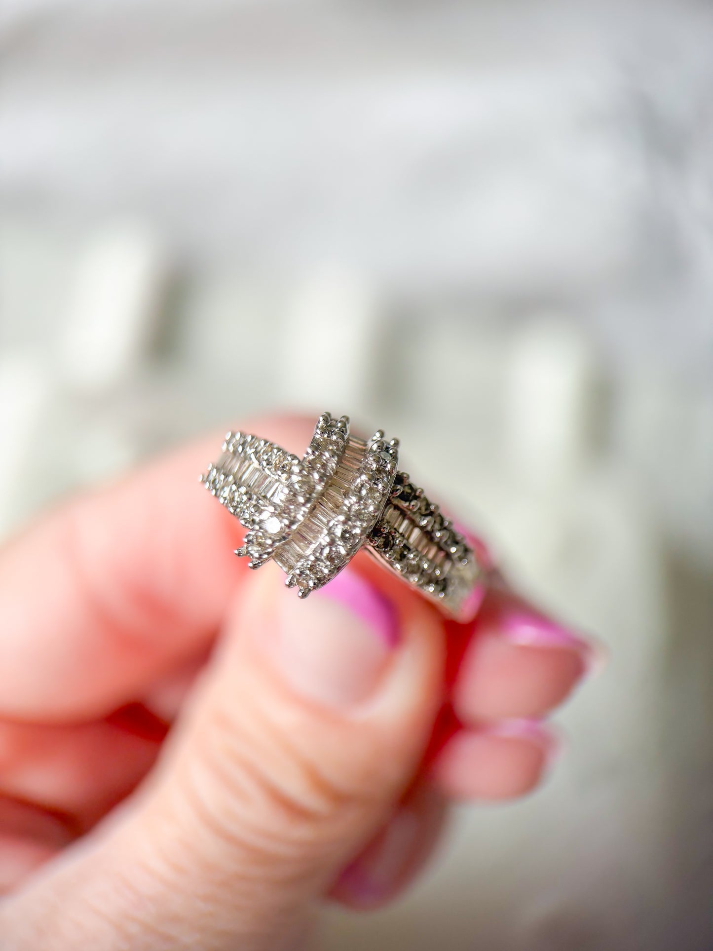 Vintage Knot Natural Diamond 14k White Gold Ring