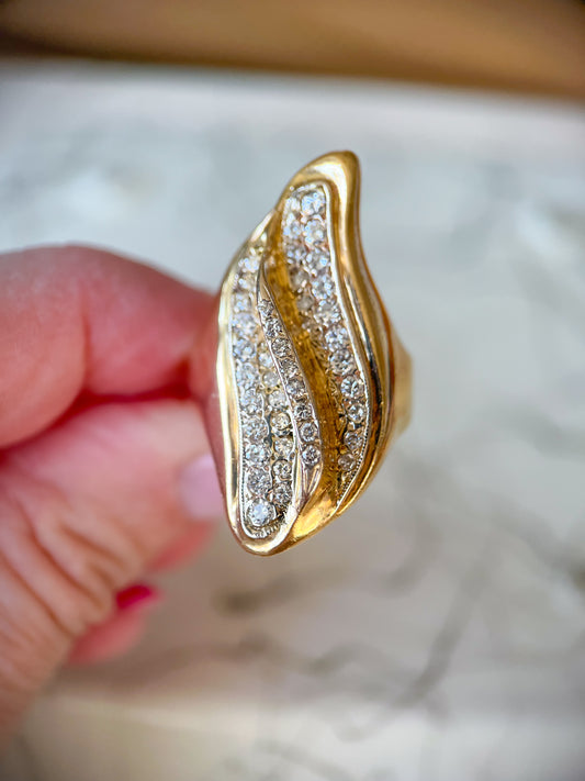 Vintage Natural Diamond 14k Yellow Gold Statement Ring