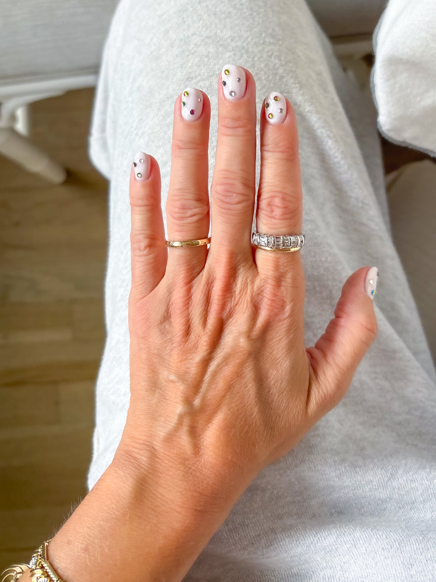 Vintage Natural Round and Baguette Diamond 14k White Gold Half Band Ring