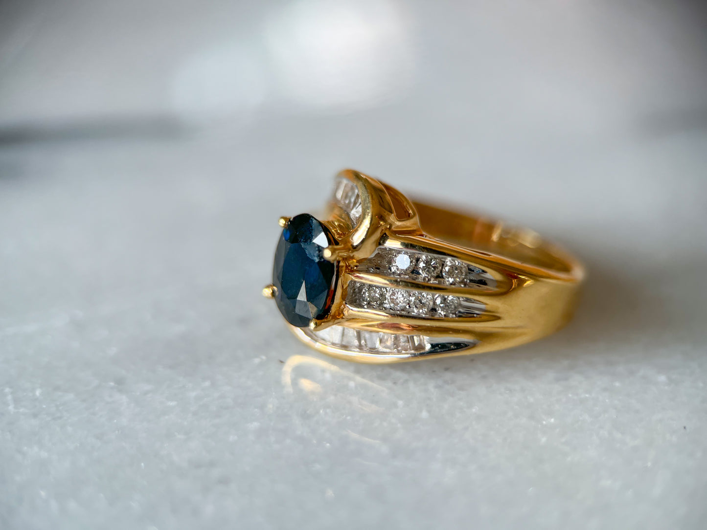 Vintage Natural Sapphire and Natural Diamond 14k Yellow Gold Rings