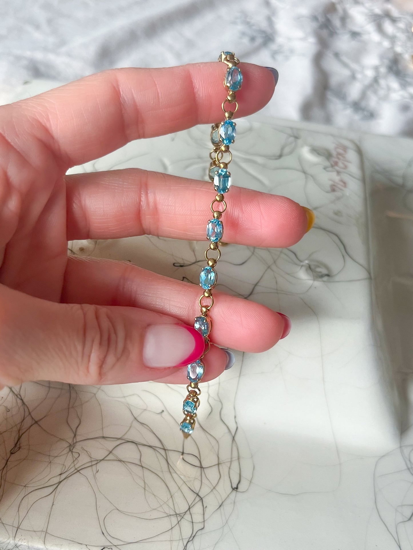 Vintage Aquamarine 10k Yellow Gold 7 Inch Bracelet