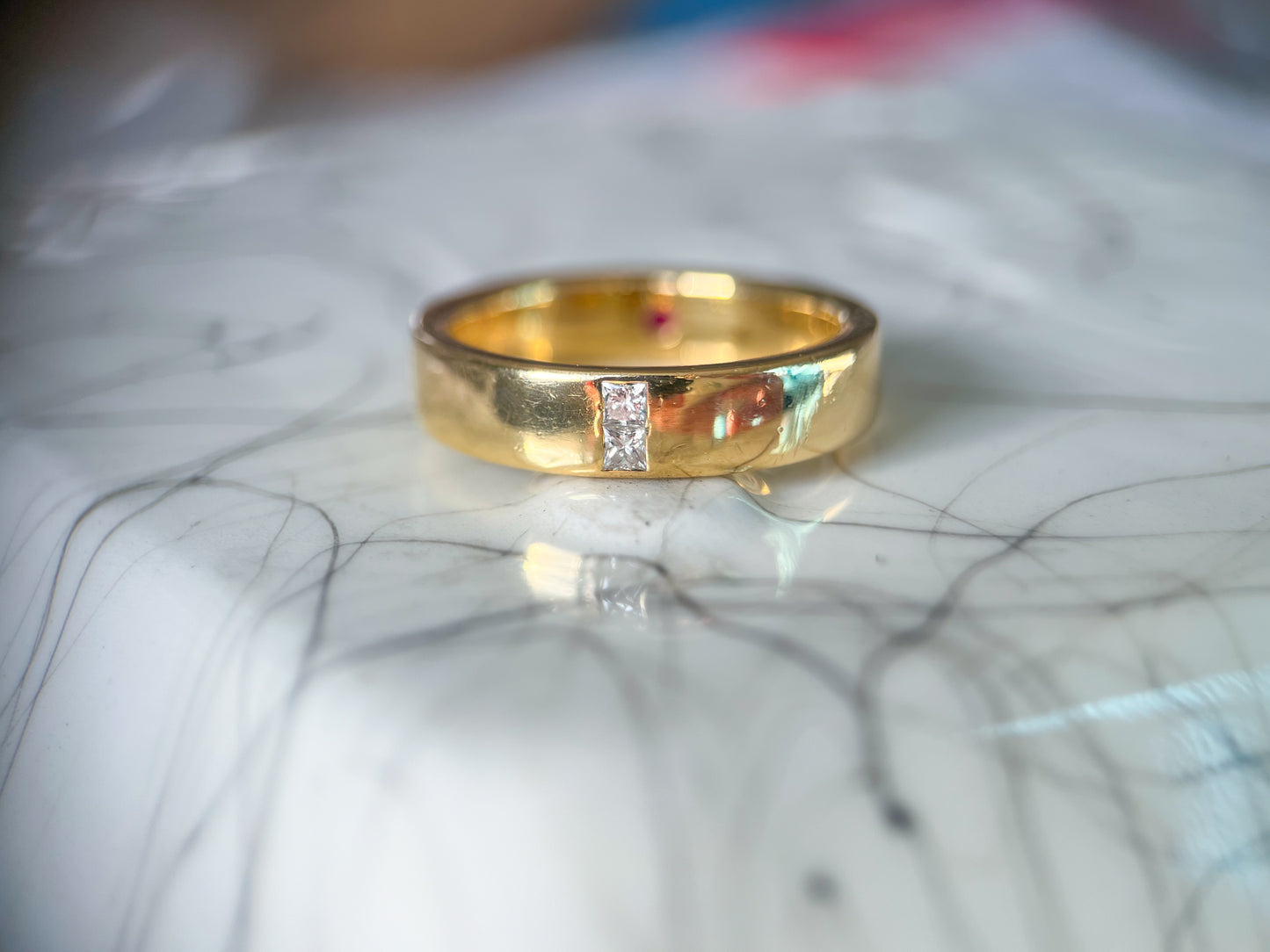 Vintage Natural Diamond and Hidden Natural Ruby 18k Yellow Gold Band Ring