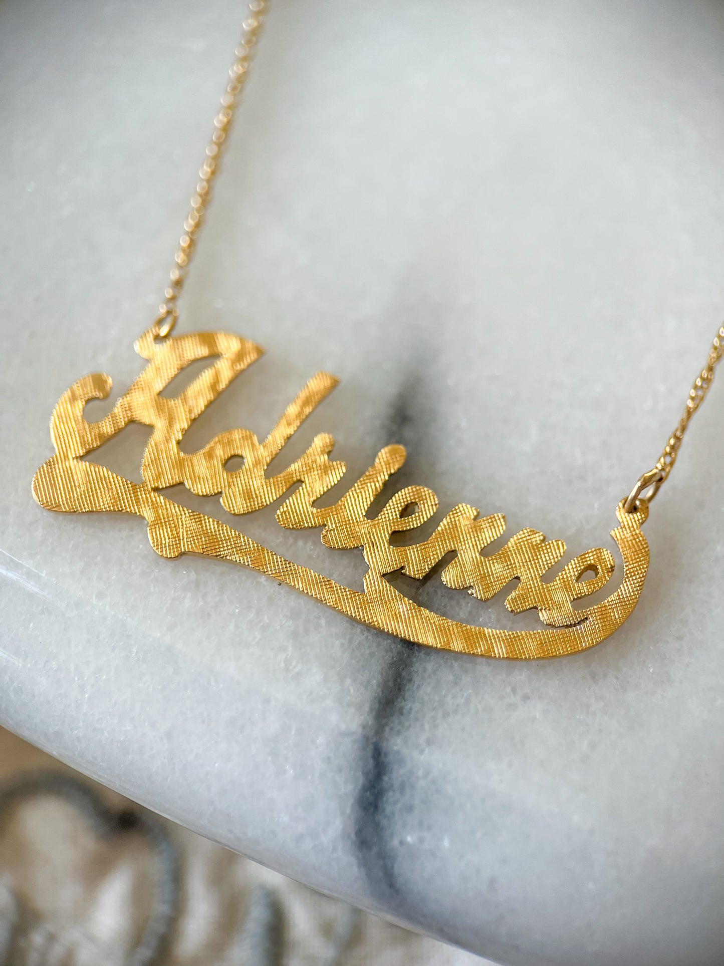 Vintage Name Plate Necklaces - "Adrienne", "Christine", "Pat", "Roz" - 14k Yellow Gold Charms