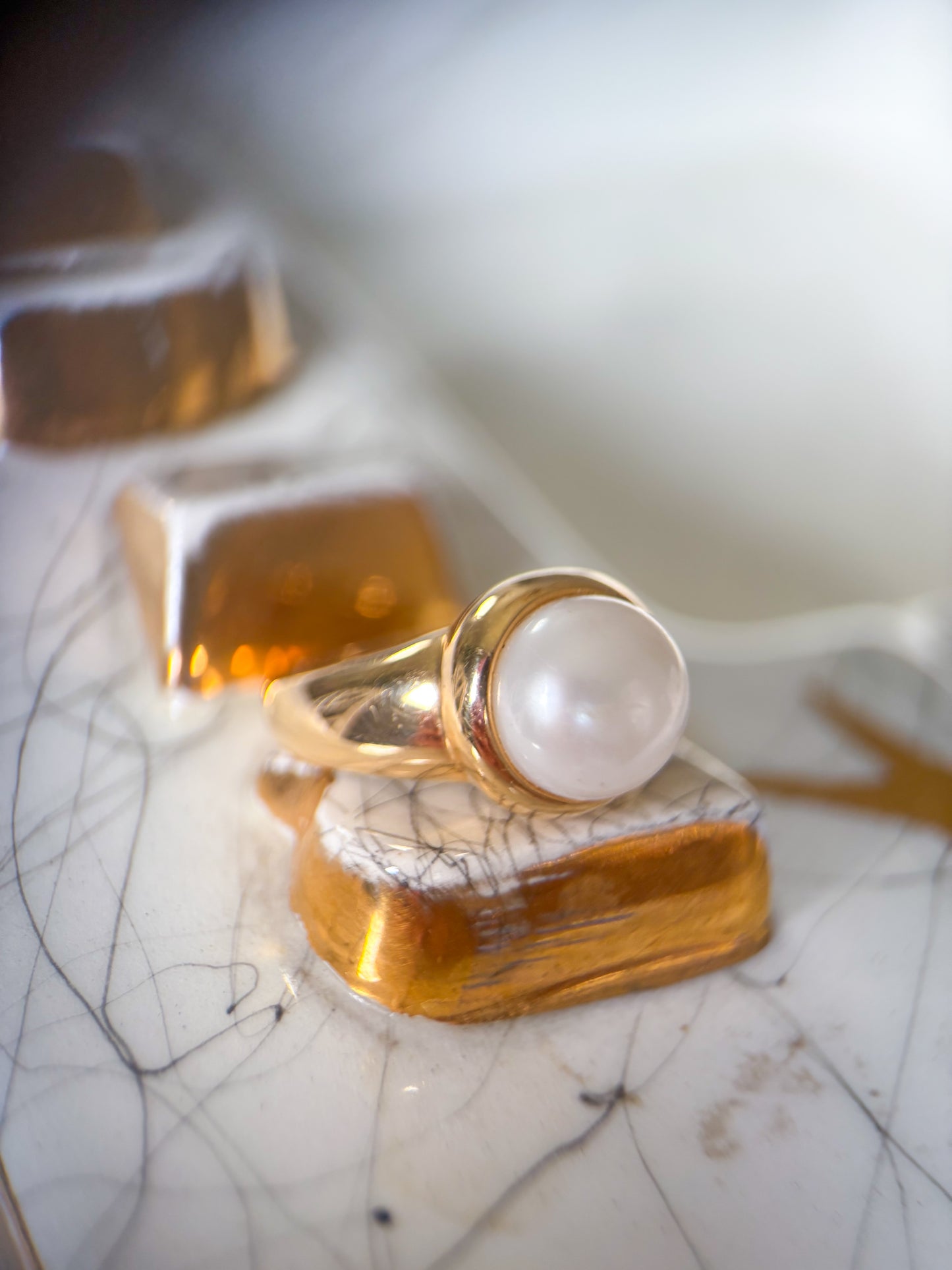 Vintage Large Natural Pearl 14k Yellow Gold Ring