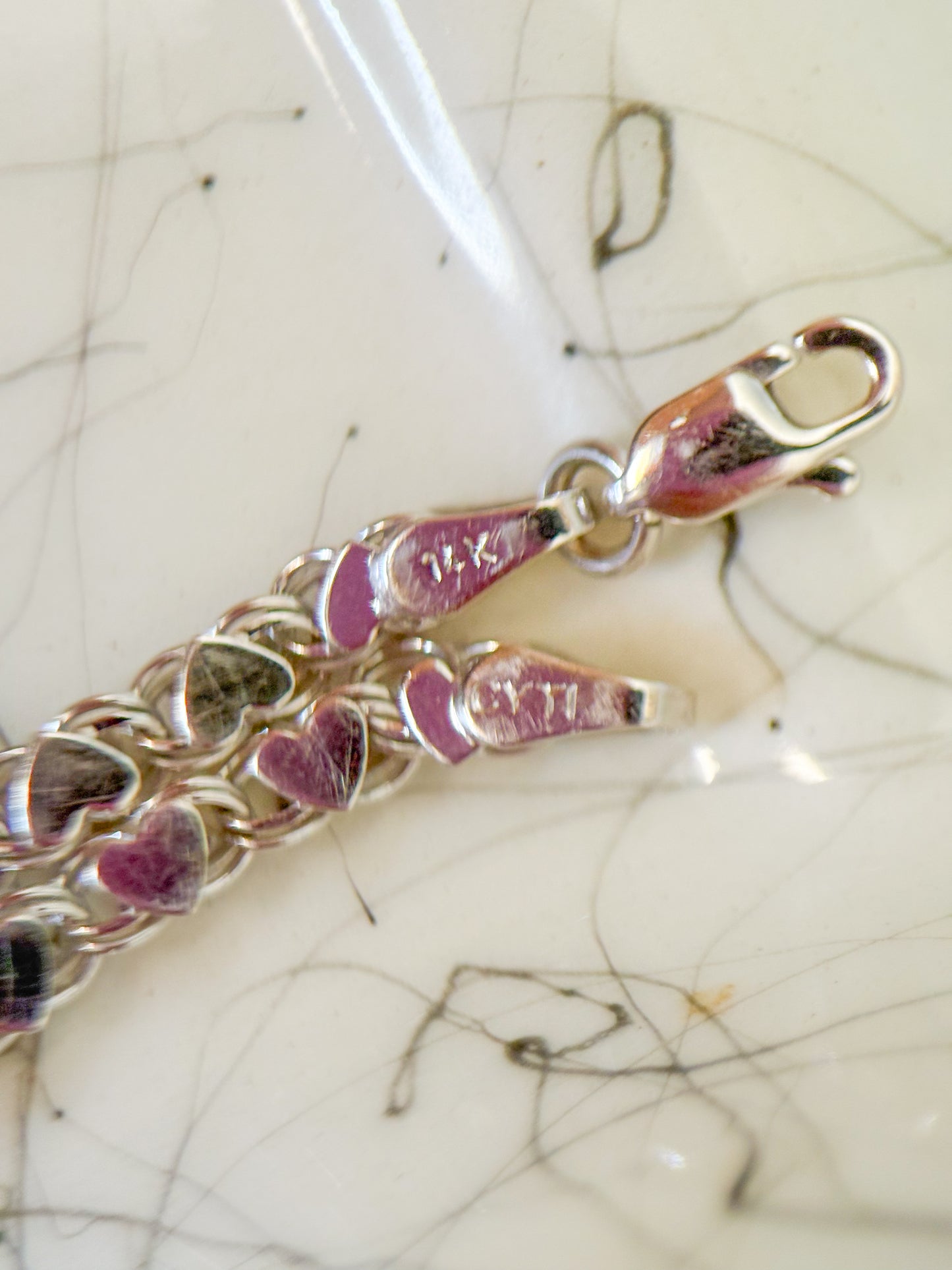 Vintage Heart Chain ID 14k White Gold Bracelet