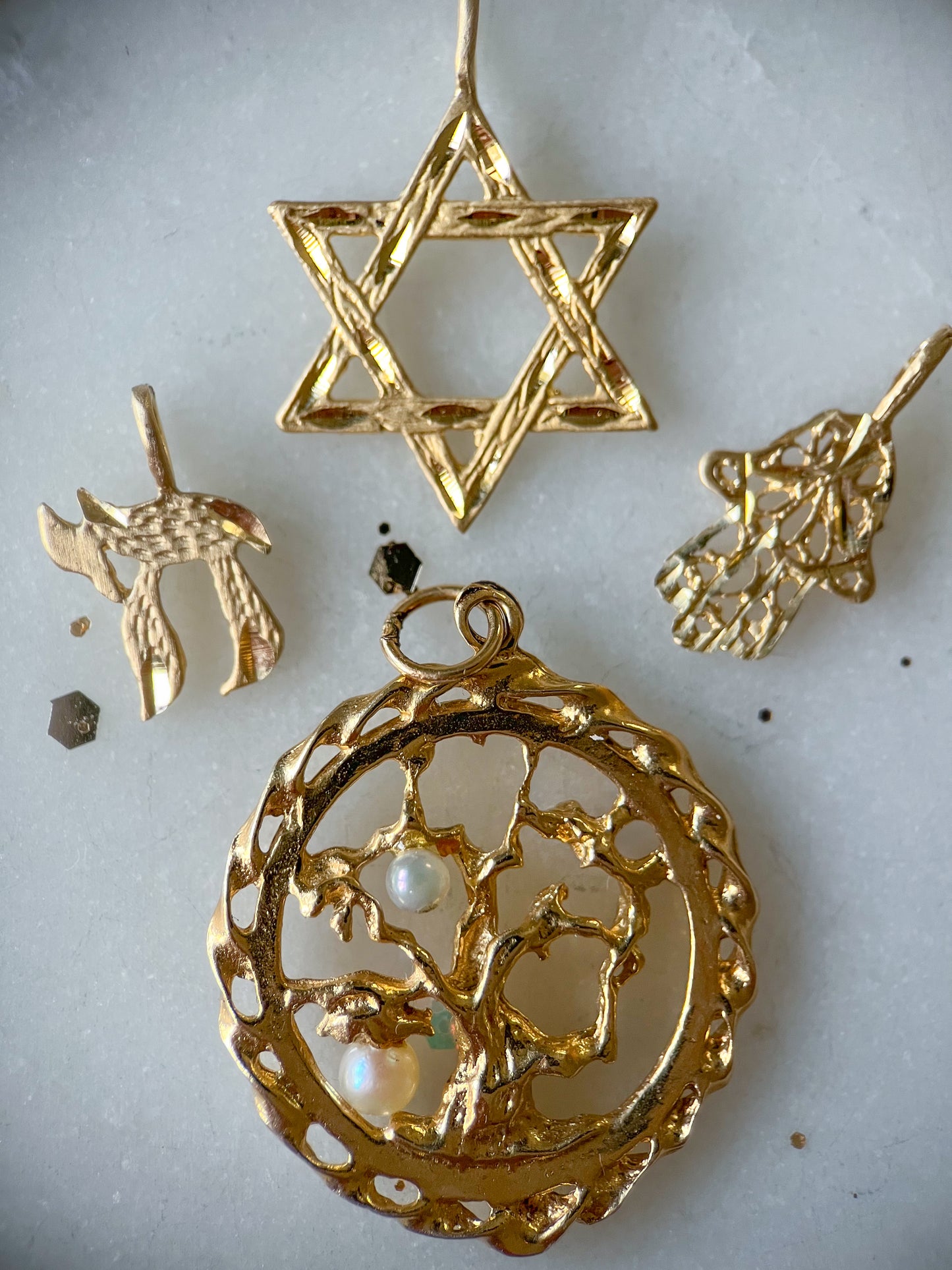 Vintage Tree of Life with Pearls 14k Yellow Gold Charm
