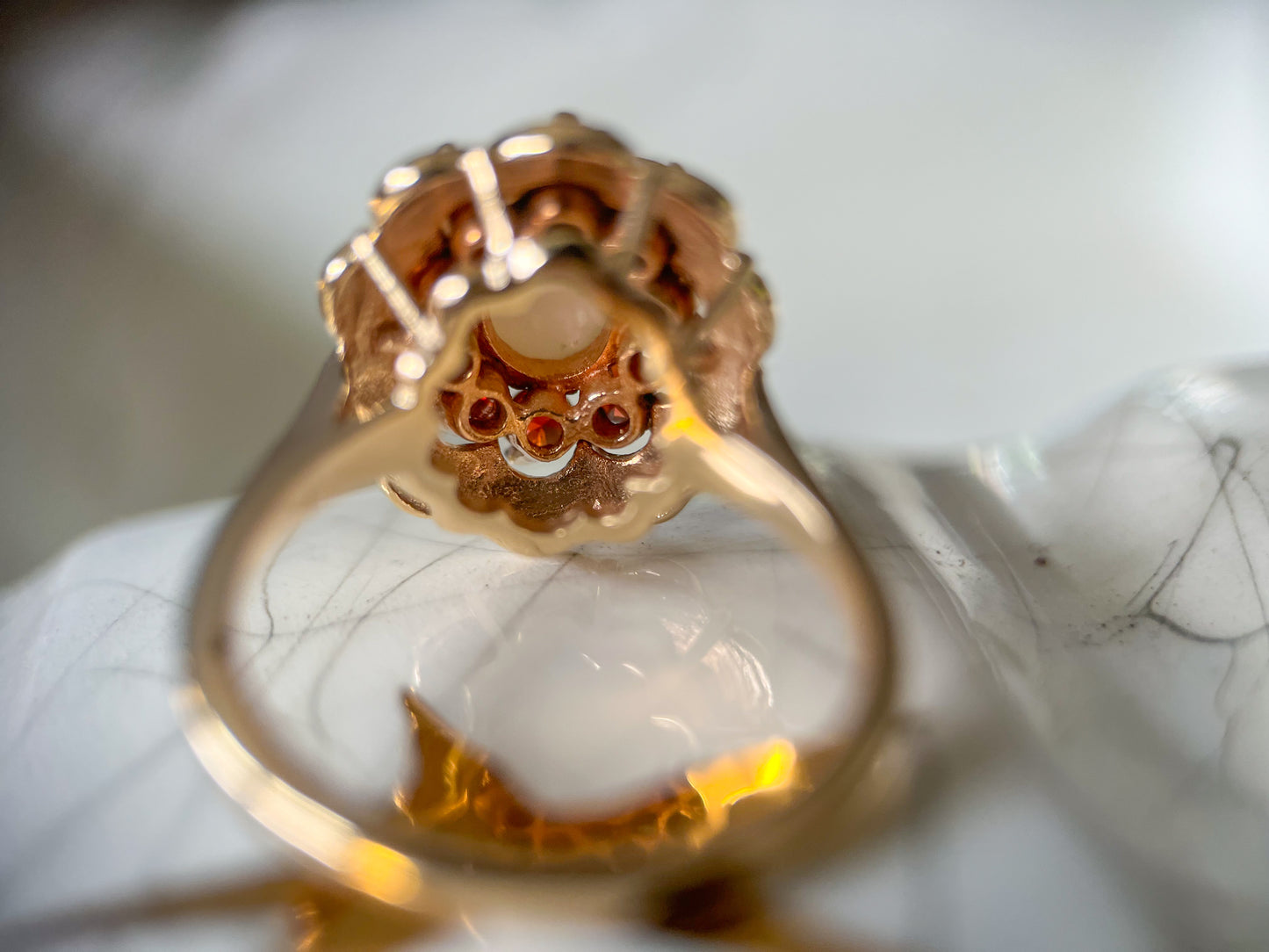 Vintage Natural Opal and Garnet 10k Yellow Gold Siffari Ring
