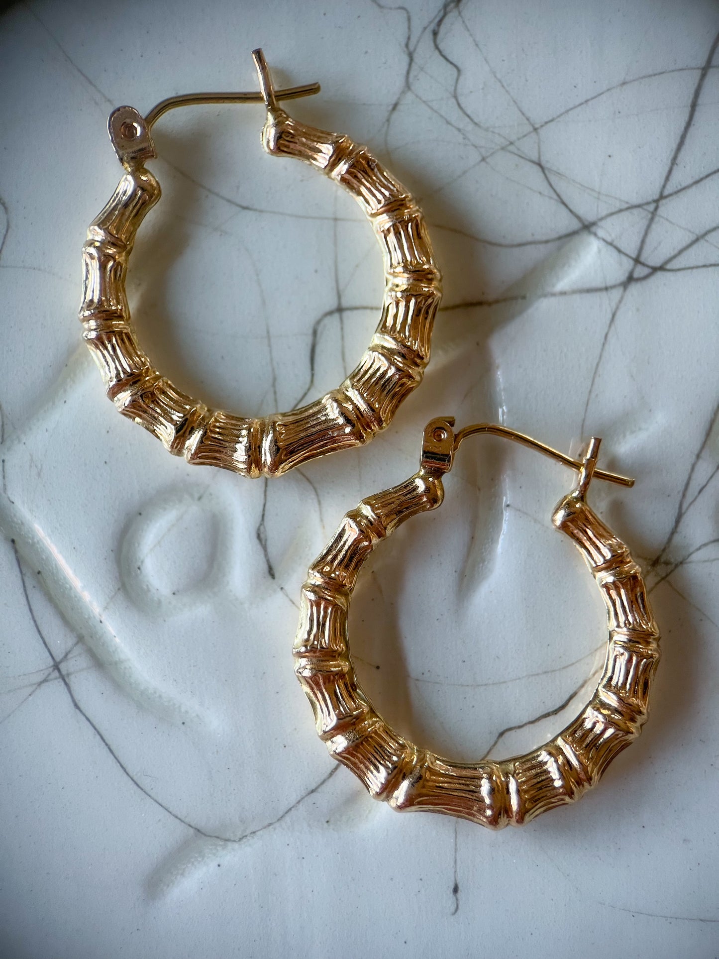 Bamboo 10k Yellow Gold Hoop Earrings