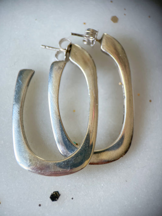 Vintage Sterling Silver Large Davian Hoops Circa 1970s
