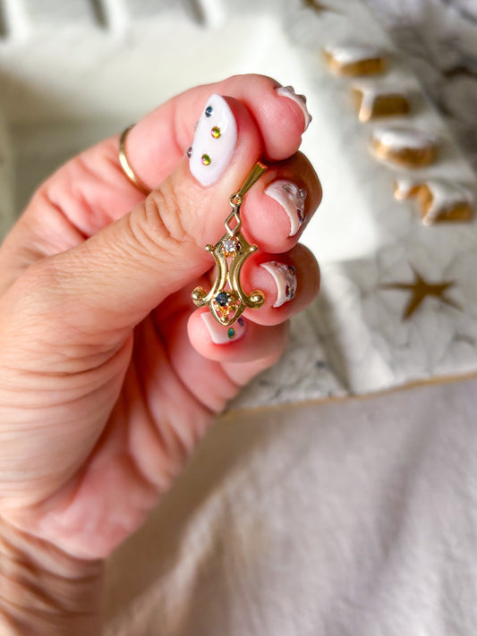 Vintage 14k Yellow Gold Charm with Synthetic Stones