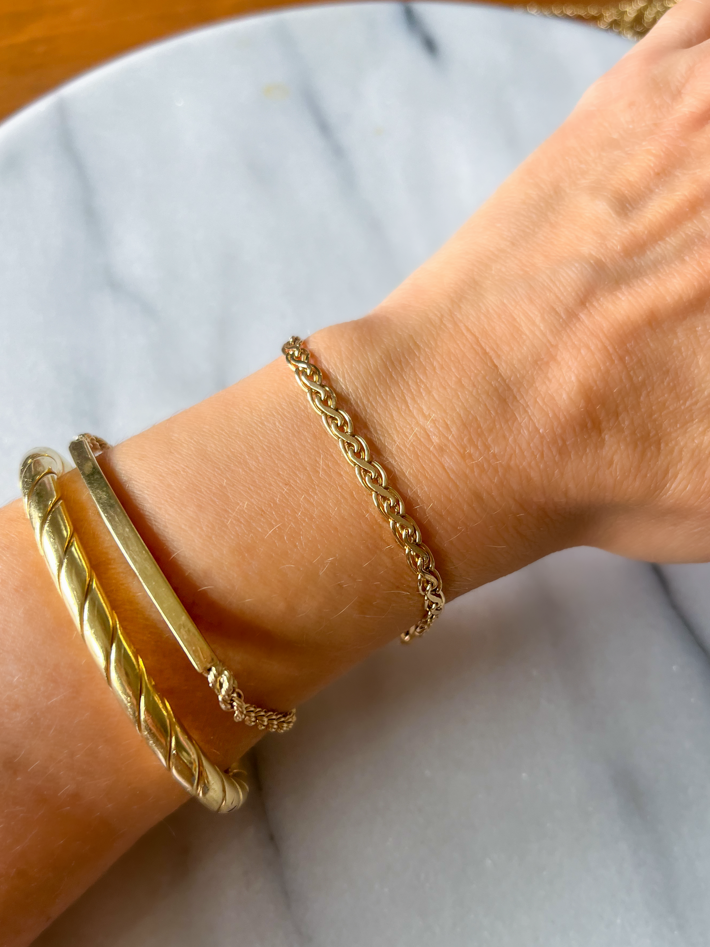 Vintage Wheat Chain 14k Yellow Gold 7 Inch Bracelet