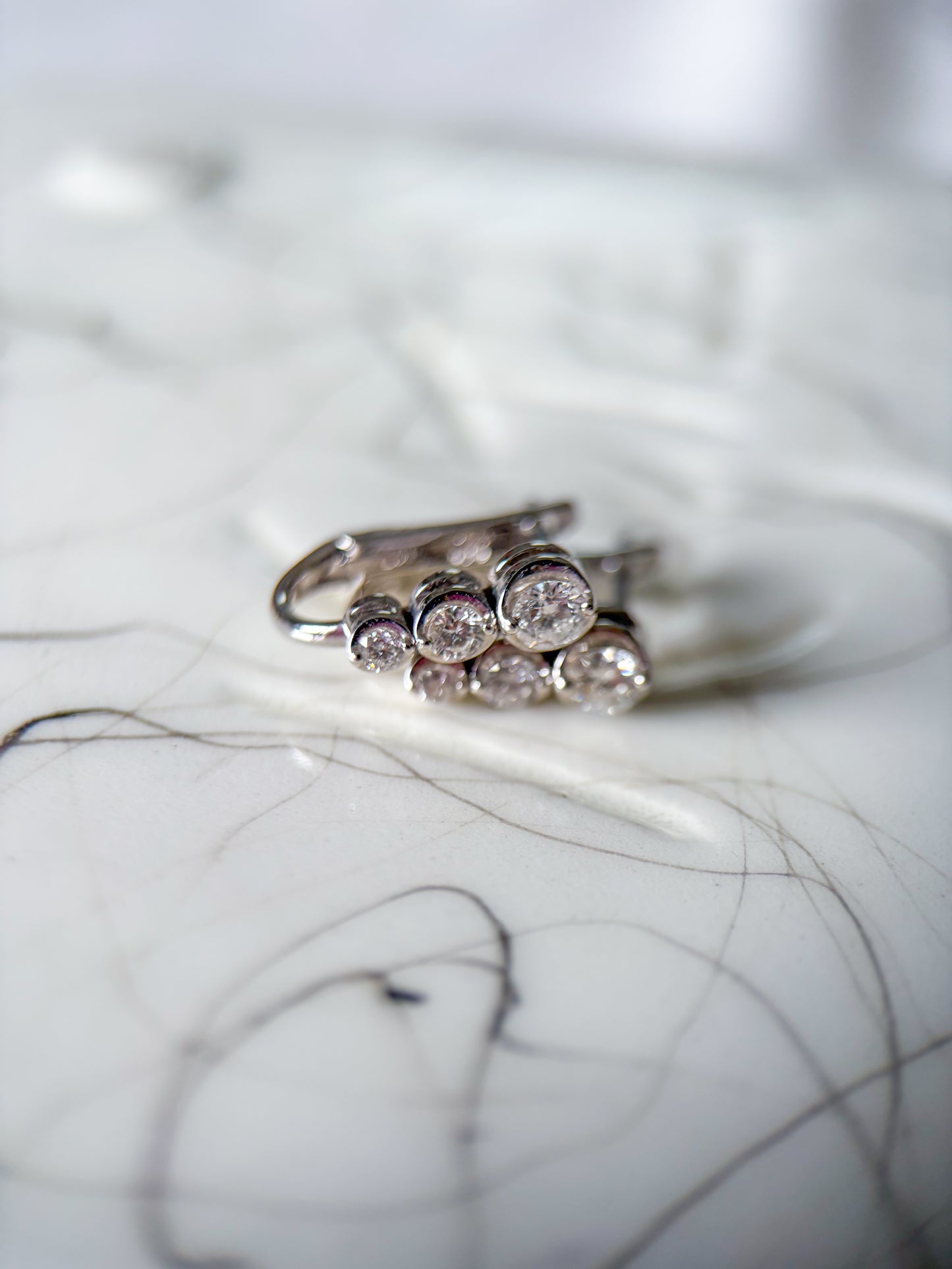 18k White Gold 3 Natural Diamond Drop Earrings