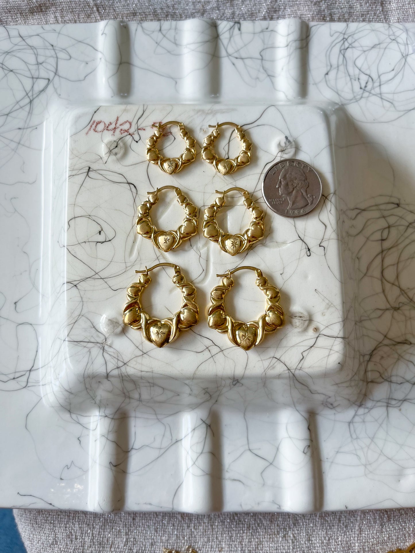 Various Heart 10k Yellow Gold Hoops - 3 Sizes