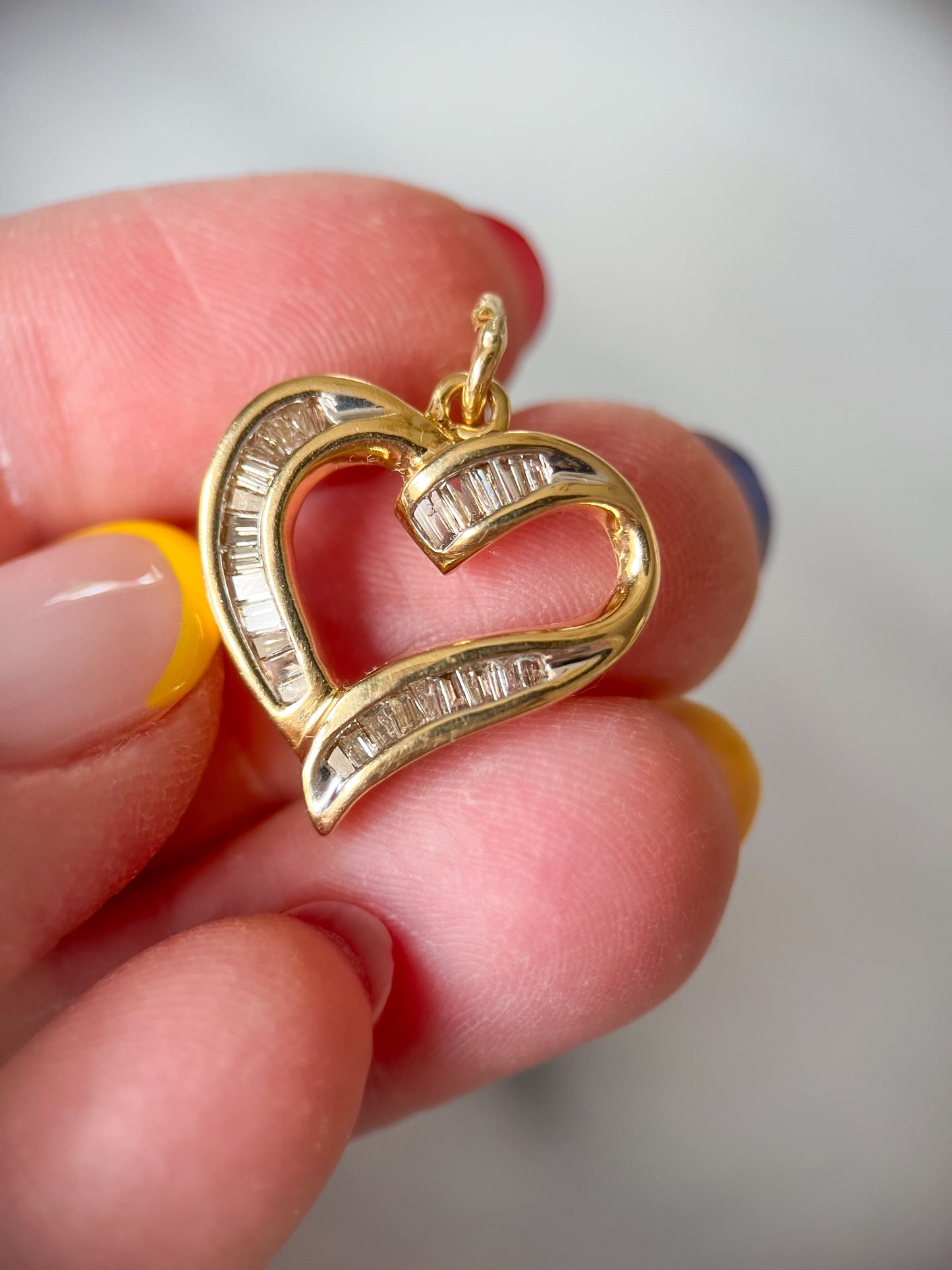 Vintage Natural Baguette Diamond 14k Yellow Gold Heart Charm
